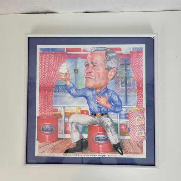 De Hamel‎ George W Bush Chagrin Falls Popcorn Shop Hanging Framed Art 12" Signed - Picture 7 of 11